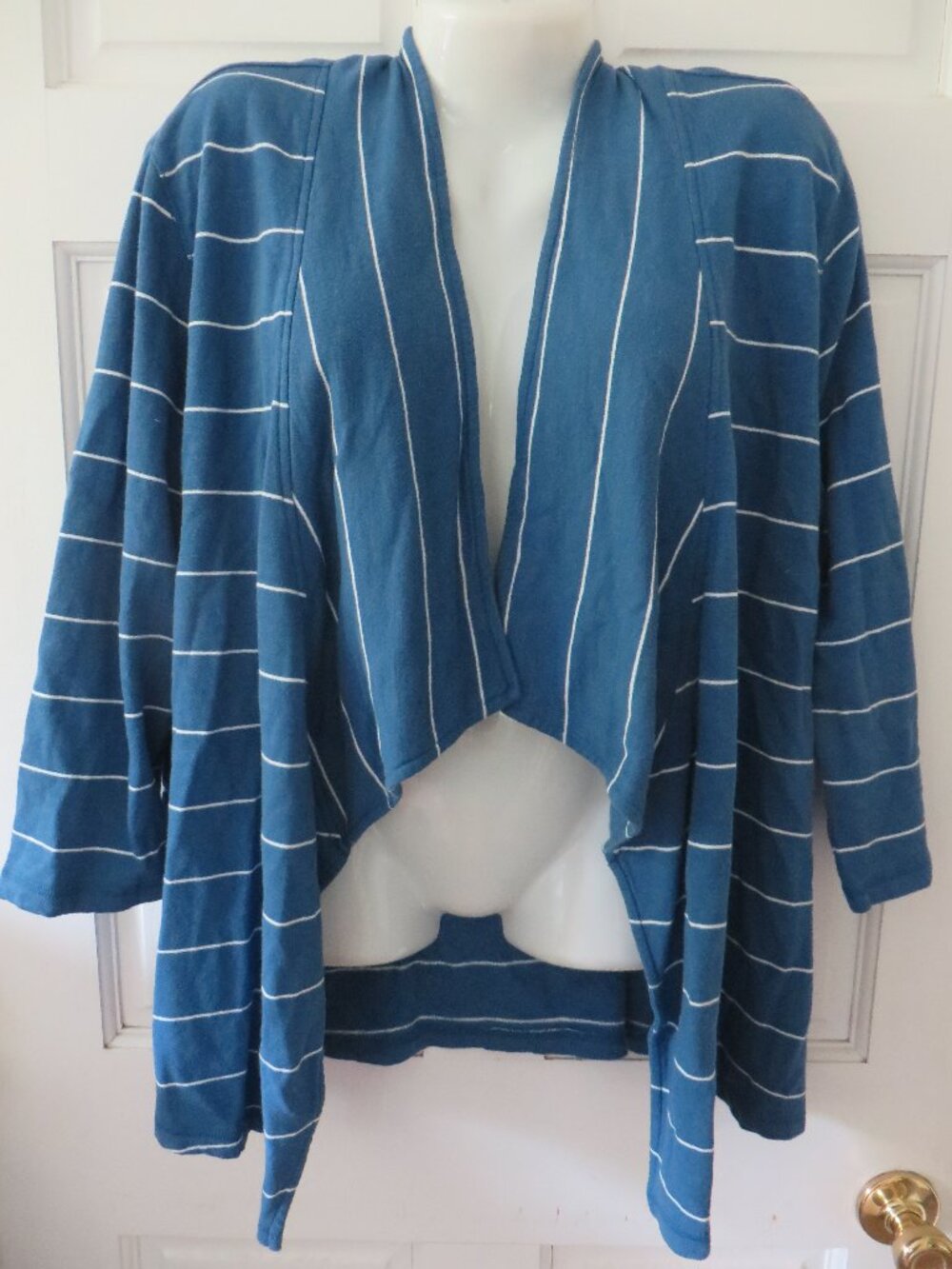 NWT Zenergy by Chico's Knit Collection French Terry Blue Stripe Cardigan Sz 3